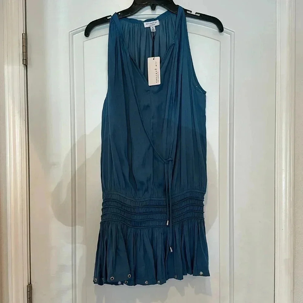 Current Air LA Siren Top Blue Smocked Blouse Sz XS